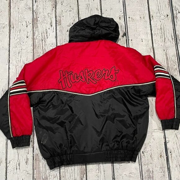 Vintage University of Nebraska Cornhuskers College 1990s Puffy Hooded Jacket - Picture 2 of 9